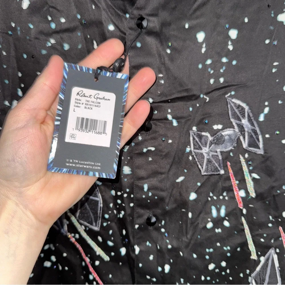 Star Wars “The Falcon”  HTF Robert Graham Black Button-Up Shirt Men’s L - Picture 4 of 11